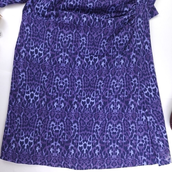 Soft Surroundings Purple Patterned Faux Wrapped Rouged Side Dress Sz PM - Picture 14 of 16